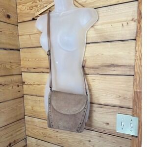 Day & Mood Halle Large Crossbody Bag Suede Studded Tan Brown AB&M 65849
